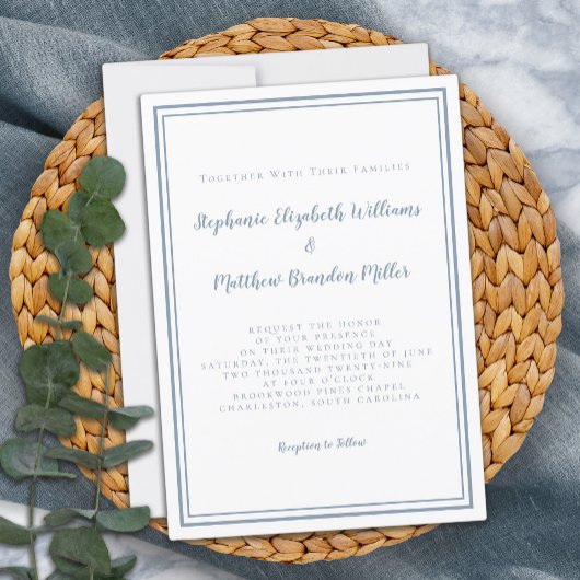 Dusty Blue Wedding Minimalistisch Chic Modern Einladung