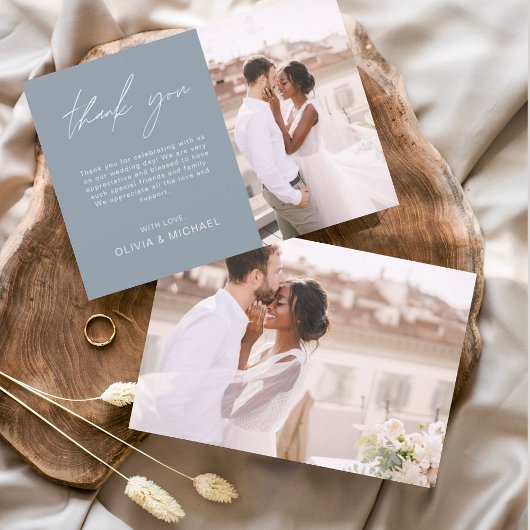 Dusty Blue Wedding Minimalistisch Dankeskarten Flyer