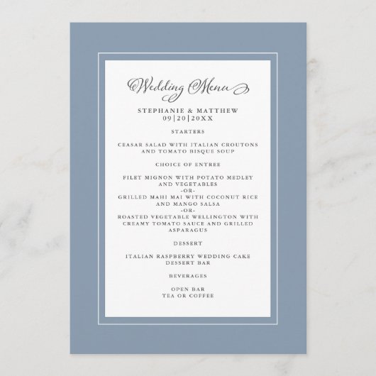 Dusty Blue Wedding Modern Chic Borders Menükarte (Vorderseite)