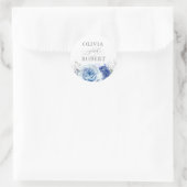 Dusty Blue Wedding Modern Floral Boho Runder Aufkleber (Tasche)
