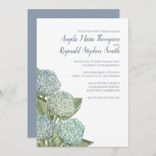 Dusty Blue Wedding Modern Hydrangea Simple Einladung (Vorne/Hinten)