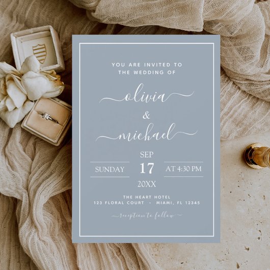 Dusty Blue Wedding Moderne Typografie Einladung