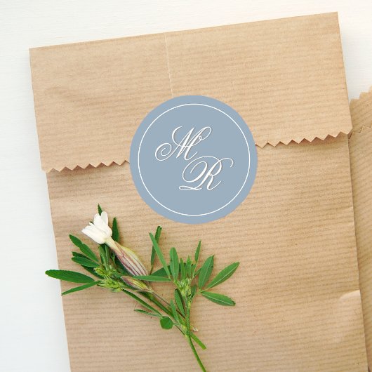Dusty Blue Wedding Monogram Custom Runder Aufkleber