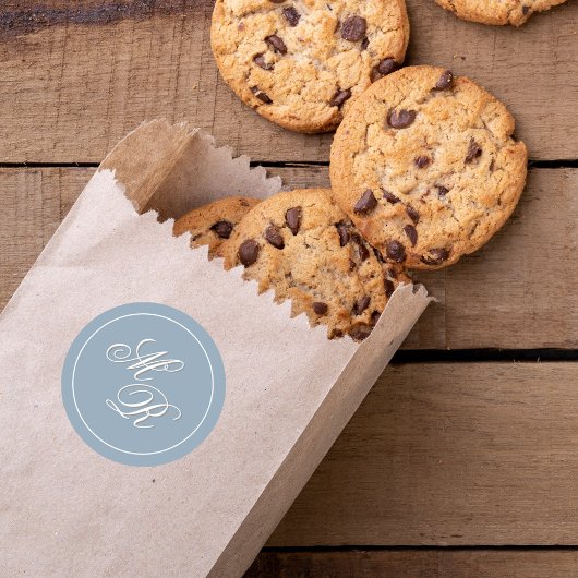 Dusty Blue Wedding Monogram Custom Runder Aufkleber