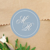 Dusty Blue Wedding Monogram Custom Runder Aufkleber