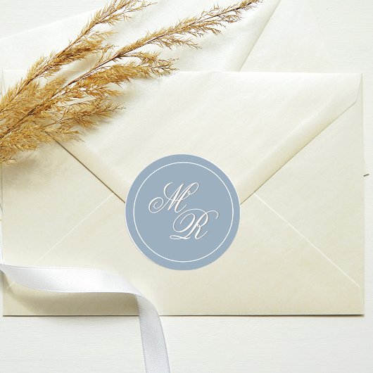 Dusty Blue Wedding Monogram Custom Runder Aufkleber