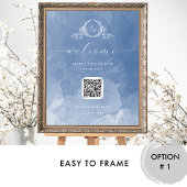 Dusty Blue Wedding Monogram QR-Coding-Zeichen Poster