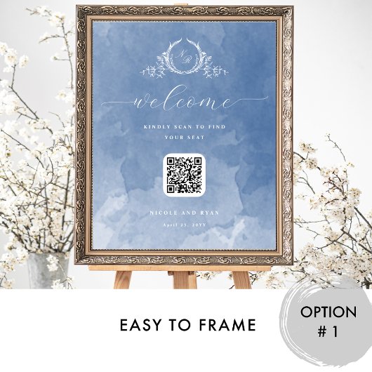Dusty Blue Wedding Monogram QR-Coding-Zeichen Poster