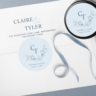Dusty Blue Wedding Monogram Umschlag Aufkleber / B