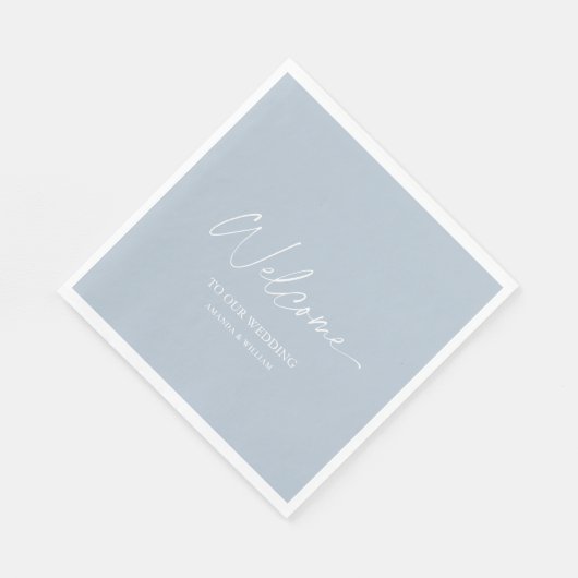 Dusty Blue Wedding Napkin - Willkommen Serviette (Ecke)