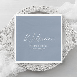 Dusty Blue Wedding Napkin - Willkommen Serviette