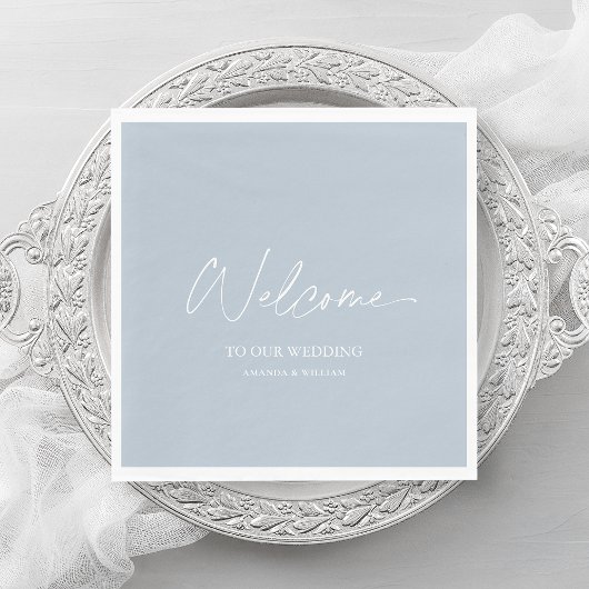 Dusty Blue Wedding Napkin - Willkommen Serviette