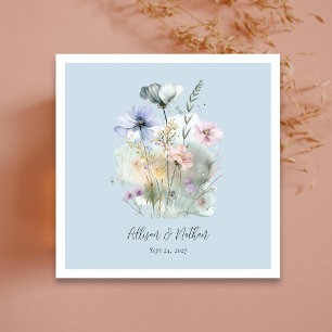 Dusty Blue Wedding Napkins mit Blush-Wildblumen Serviette