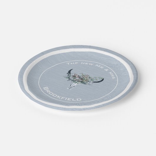 Dusty Blue Wedding New Mr. mit Nachname Pappteller (Schrägansicht)