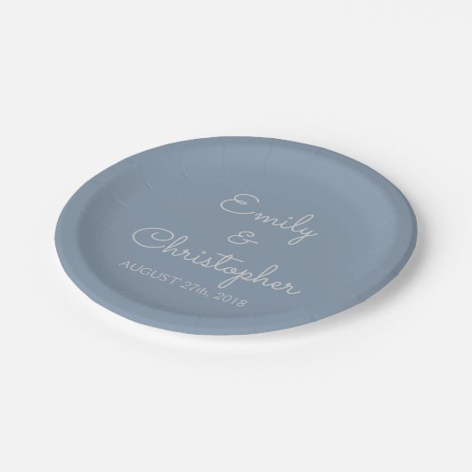 Dusty Blue Wedding oder Empfang Simple Tellers Pappteller (Schrägansicht)