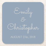 Dusty Blue Wedding oder Empfang Simple Untersetzer<br><div class="desc">Dusty Blau und Weiß maßgeschneiderte Hochzeit oder Empfang Abendessen und Cocktail trinken Cocktails Coaster. Der Text der dustig blauen,  einfachen und eleganten Untersetzer kann aktualisiert und mit Ihrem Namen und Hochzeitstermin angepasst werden.</div>