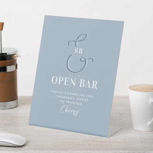 Dusty Blue Wedding Open Bar Sockelschild (In SItu)