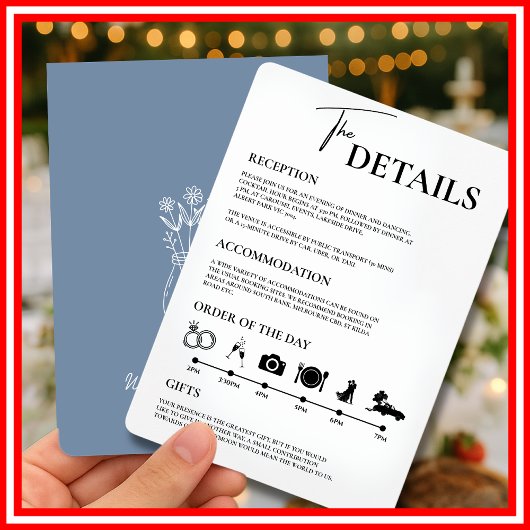 Dusty Blue Wedding Order of Events Einladung