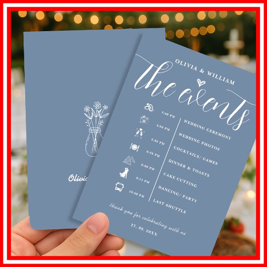 Dusty Blue Wedding Order of Events Program Einladung