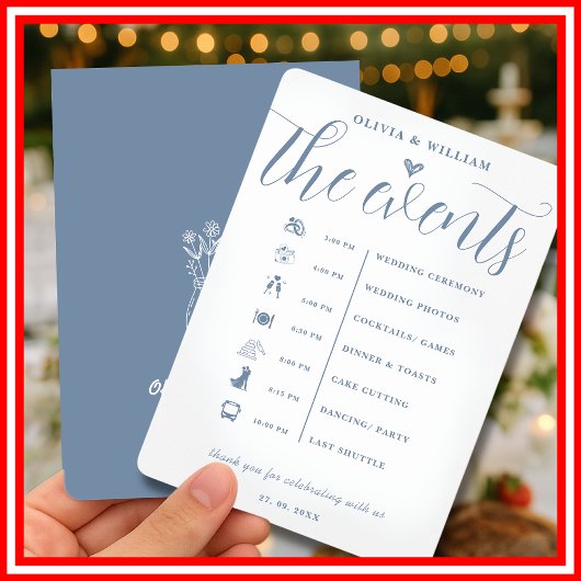Dusty Blue Wedding Order of Events Program Einladung