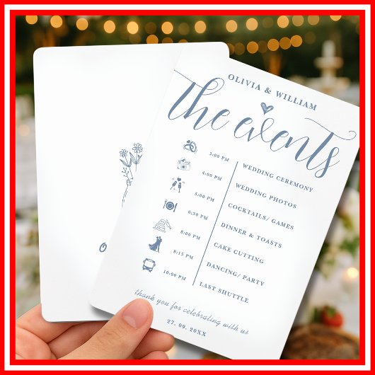 Dusty Blue Wedding Order of Events Program Einladung