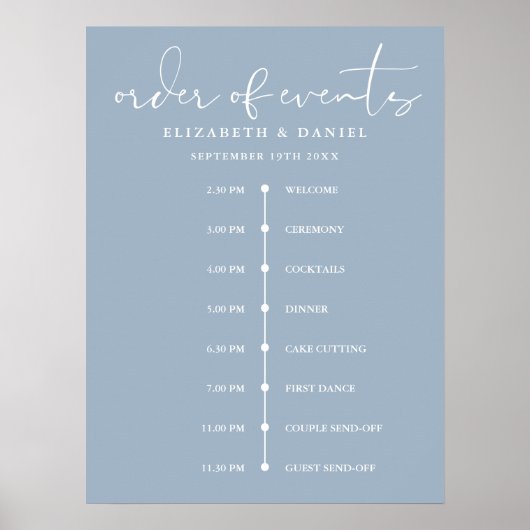 Dusty Blue Wedding Order Of Events Timeline Sign Poster (Vorne)