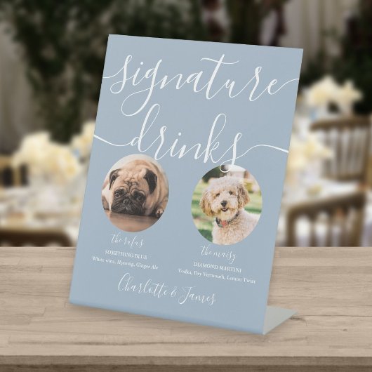 Dusty Blue Wedding Pet Hund Signature Drinks Sockelschild