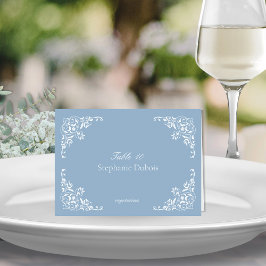 Dusty Blue Wedding Platzkarten mit Speisekarte Tischnummer