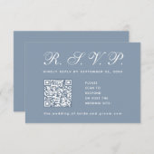 Dusty Blue Wedding QR Code Einfache Kalligrafie RSVP Karte (Vorne/Hinten)