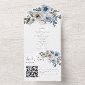 Dusty Blue Wedding QR Code Floral Eleganter Frühli All In One Einladung (Innen Boden)