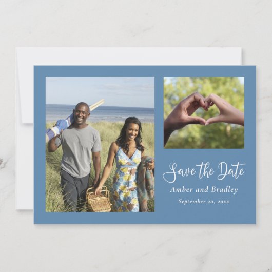 Dusty Blue Wedding QR Code Minimal Save the Date Einladung (Vorderseite)