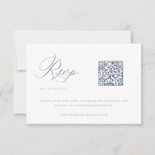 Dusty Blue Wedding QR Code RSVP Card Einladung (Vorderseite)