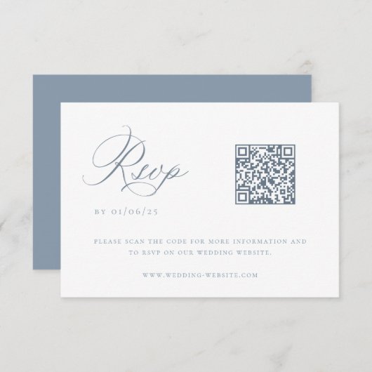 Dusty Blue Wedding QR Code RSVP Card Einladung (Vorne/Hinten)