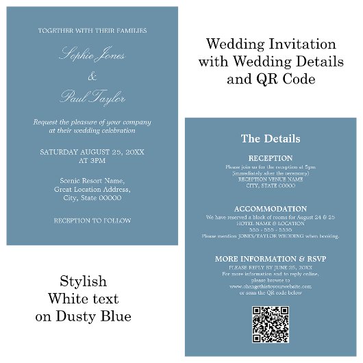 Dusty Blue Wedding QR Code UAWG Einladung