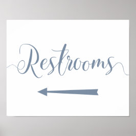 Dusty Blue Wedding Restrooms Arrow Sign Poster