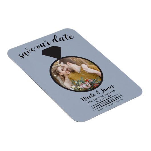 Dusty Blue Wedding Ring Foto Save the Date Magnet (Rechte Seite)