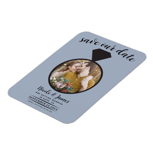Dusty Blue Wedding Ring Foto Save the Date Magnet (Linke Seite)