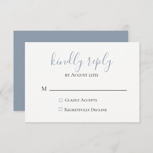 Dusty Blue Wedding RSVP Card (Vorne/Hinten)