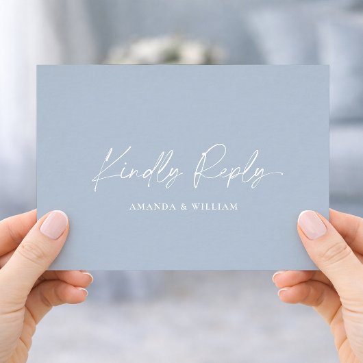 Dusty Blue Wedding RSVP Card with QR Code Begleitkarte