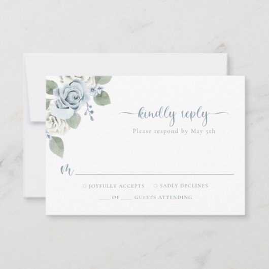 Dusty Blue Wedding RSVP Karte (Vorderseite)