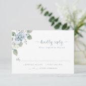 Dusty Blue Wedding RSVP Karte (Stehend Vorderseite)