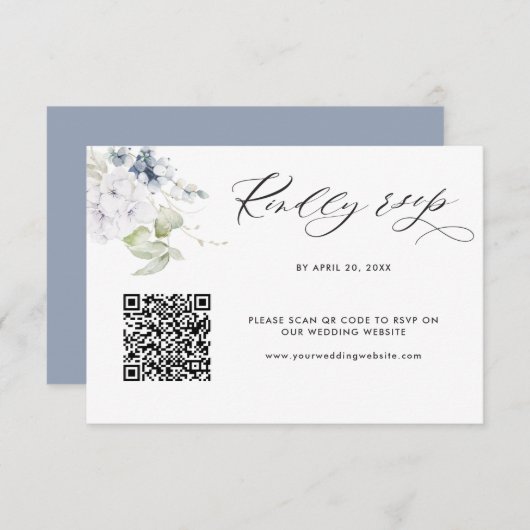 Dusty Blue Wedding Rsvp Online mit Scan QR Code Begleitkarte (Vorne/Hinten)