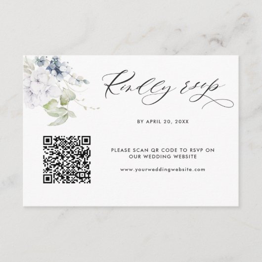 Dusty Blue Wedding Rsvp Online mit Scan QR Code Begleitkarte (Vorderseite)