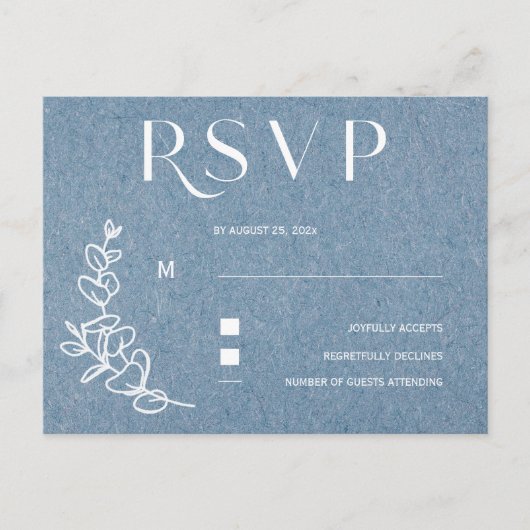 Dusty Blue Wedding RSVP Postkarte (Vorderseite)