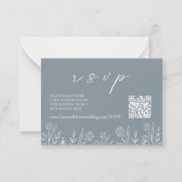 Dusty Blue Wedding RSVP | QR-Code-Umschließungskar Mitteilungskarte