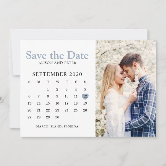 Dusty Blue Wedding Save the Date Calendar Foto (Vorderseite)