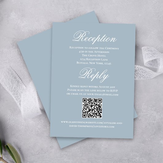 Dusty Blue Wedding Script RSVP Reception Begleitkarte