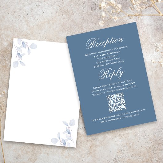Dusty Blue Wedding Script RSVP Reception  Begleitkarte