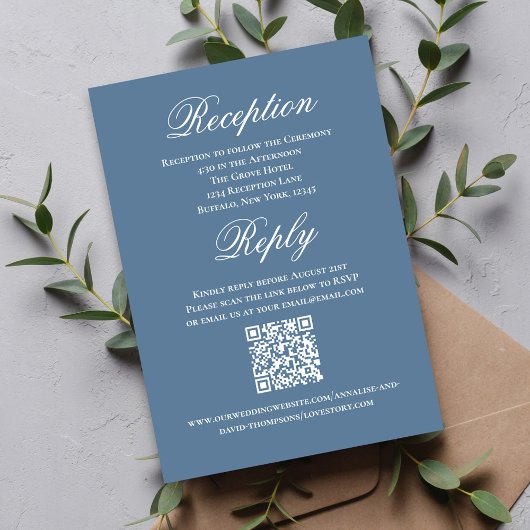 Dusty Blue Wedding Script RSVP Reception  Begleitkarte