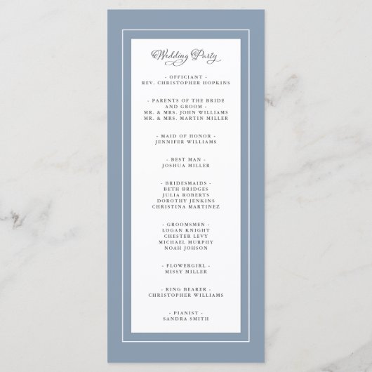 Dusty Blue Wedding Service Zeremonie Programm (Rückseite)